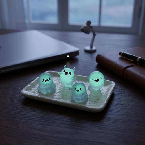 Mini Luminous Ghost Resin Figurines Set - 6 Styles Halloween Decor, Spooky Cute Night Glow, 12 Pieces