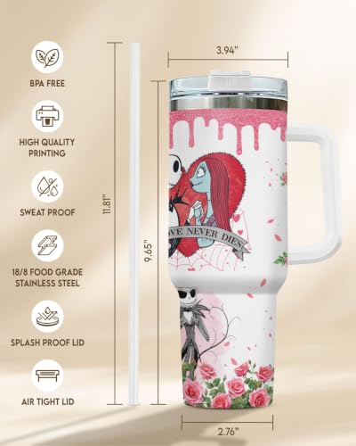 Skeleton Couple 40oz Insulated Travel Mug with Handle & Straw - Hydration Tumbler