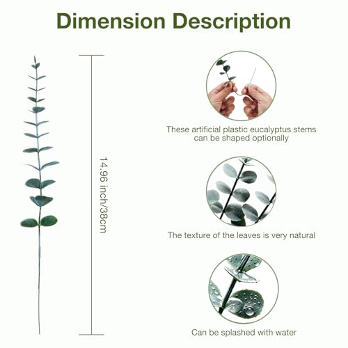 Artificial Eucalyptus Stems 40pcs Grey Green Real Touch Faux Plants for Home Office Wedding Decor