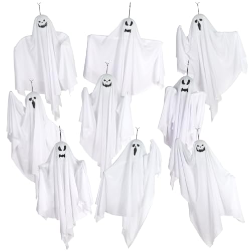 Halloween Hanging Ghost Decorations 9 Pack - 27.6 Inch Flying Ghosts with Bendable Arms - Spooky Home and Party Decor - Variation: Hanging Ghosts 9PCS