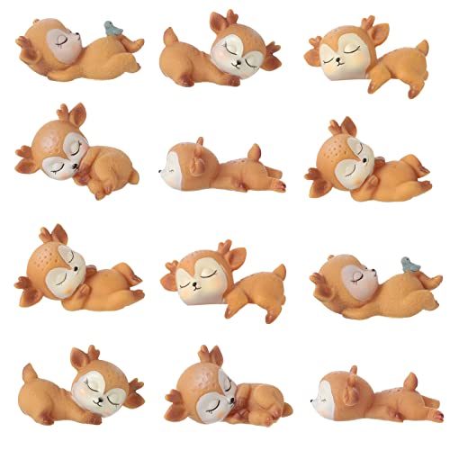12 Pieces Deer Cake Toppers Set Woodland Animal Figurines for Baby Shower & Birthday