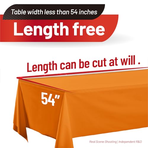 Orange Plastic Tablecloth Roll - 3720 x 54 Inches Disposable Rectangular Cover - 310 Ft