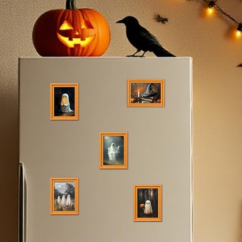 Halloween Fridge Magnets with Ghost & Cat Designs - Style 7 - 5 Pcs