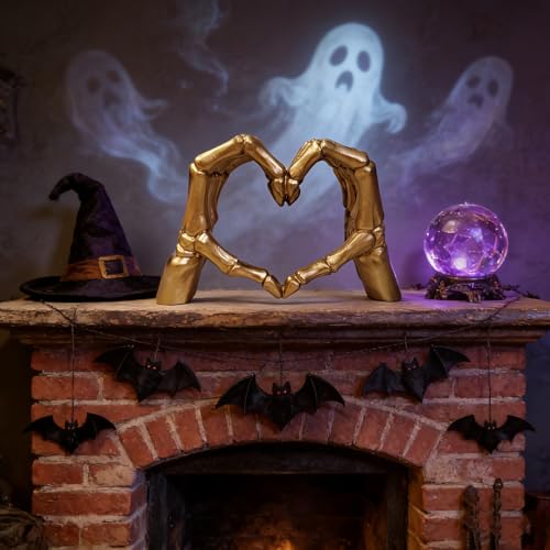 Gold Skeleton Hands Heart Gesture Statue - Love Sculpture Decor for Shelf or Desk