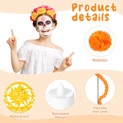 Day of the Dead Decoration Set with Marigolds Butterflies Candles Banner - Dark Orange & Yellow