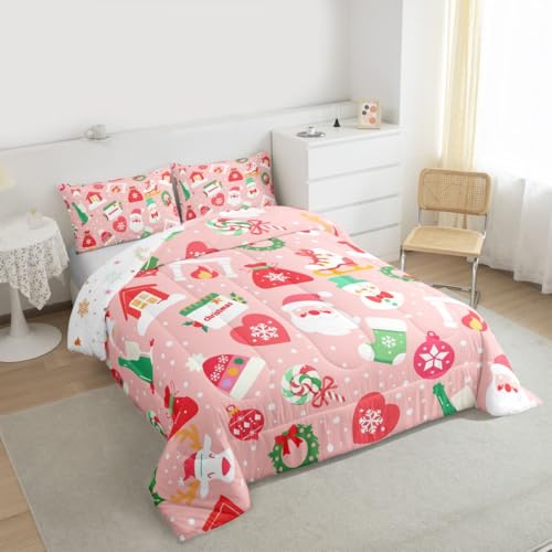 Christmas Bedding Set for Kids - Twin Size Santa Claus Quilt & Pillow Case - Multi 62 / Twin