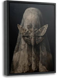 Gothic Veiled Woman and Moth Canvas Wall Art 16x24 Inch - Dark Academia Decor