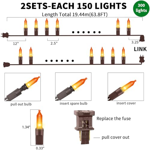 Orange Christmas Mini String Lights Brown Wire 300L Indoor Outdoor Decor Variation