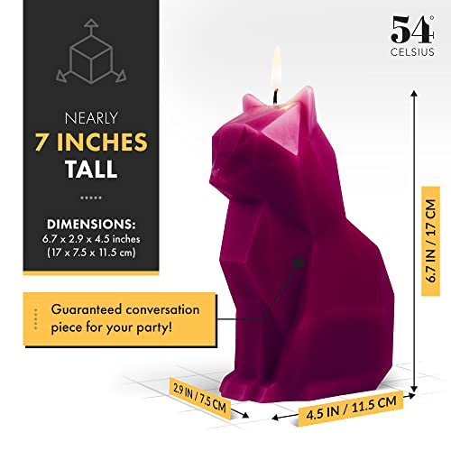 Pyropet Kisa Cat Candle with Skeleton Inside - Burgundy, 20-25 Hour Burn, Sculptural Geometric Cat Art