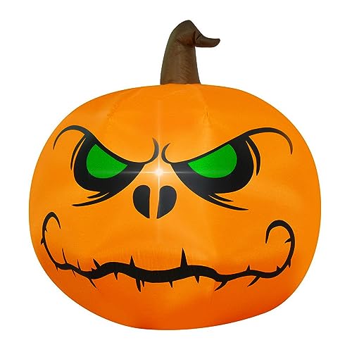 4Ft Inflatable Halloween Angry Pumpkin Lighted Yard Decoration with Blower & Ropes