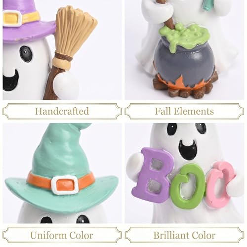 Pastel Halloween Ghost Decorations Set - 3 Resin Figurines for Home & Tabletop Spooky Decor