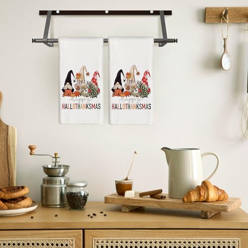 Fall Halloween Thanksgiving Christmas Gnomes Kitchen Towels - Hallothanksmas Gnomes