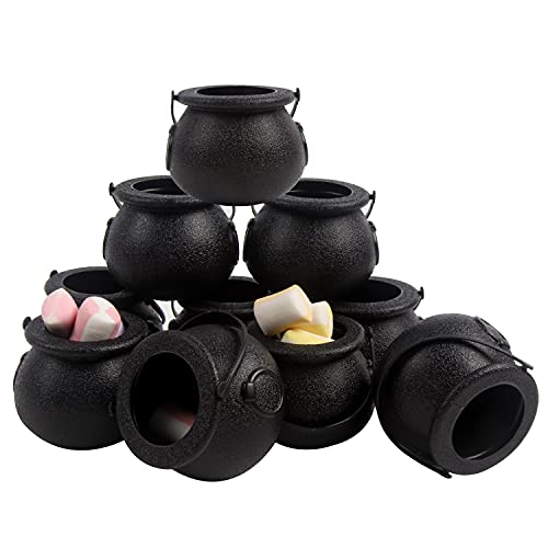 Mini Plastic Cauldron Party Favors - 12 Pack Small Halloween Candy Buckets