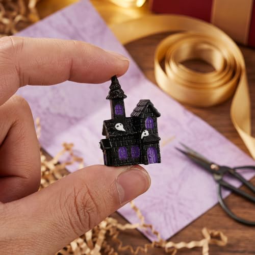 Mini Haunted House Figurines Set - Spooky Halloween Resin Decor, 6 Pieces