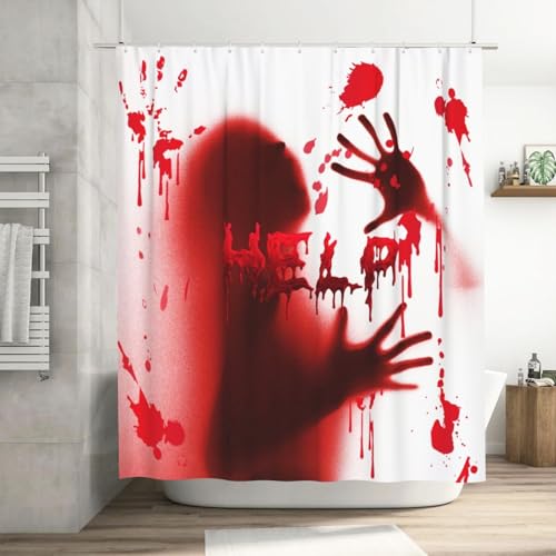 Halloween Bloody Hands Shower Curtain - Spooky Blood Handprints Waterproof Fabric 72x72 Inch - Horror Bathroom Decor with Hooks