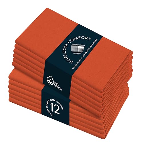 Bright Orange Cotton Napkins 17x17 Set of 12 - Reusable & Absorbent