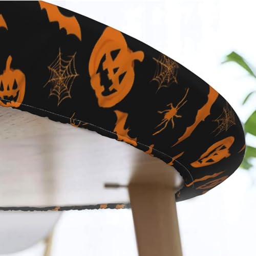 Halloween Pumpkin Bats Pattern Round Tablecloth - Fitted, Washable, 50"