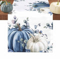 Fall Thanksgiving Table Runner 13 x 90 Inches Grey Blue Pumpkin Eucalyptus