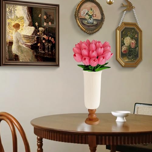 White Artificial Tulips Set - 20pcs 13.5 Inch Spring Flower Decor - Peach Pink Variation