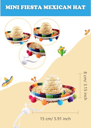Mini Mexican Fiesta Hat Set - Straw Sombrero Headbands for Kids Adults Pets, 24 Pieces