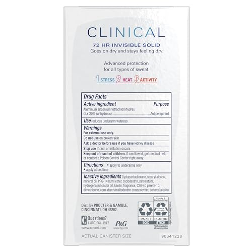Secret Clinical Strength Antiperspirant Deodorant for Women, Stress Response, 100hr Sweat & Odor Protection, 3X Stress Protection with Hyaluronic Acid, PH Balanced, Invisible Solid, 1.6 oz (Pack of 3)