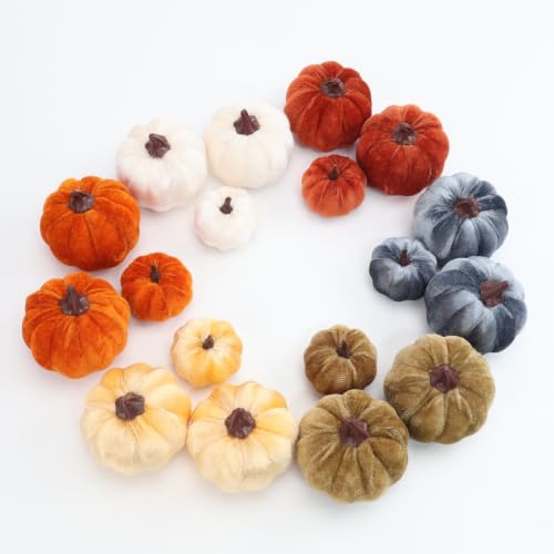 Velvet Mini Pumpkins Fall Decor Set - 18 Pcs Rustic Harvest Accessories