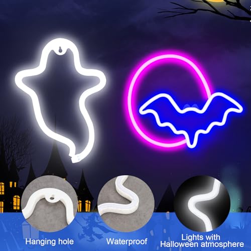 Halloween Neon Sign Lights - Ghost and Moon LED Decorations with Variation Style 2