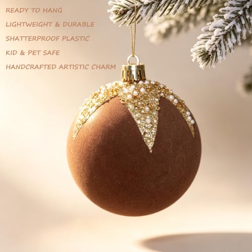 Copper Gold Velvet Baubles Set - 12pcs 2.36-inch Christmas Tree Ornaments