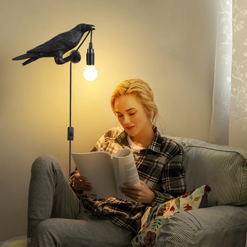 Gothic Raven Table Lamp with Adjustable Birds Wall Sconce for Bedroom & Living Room