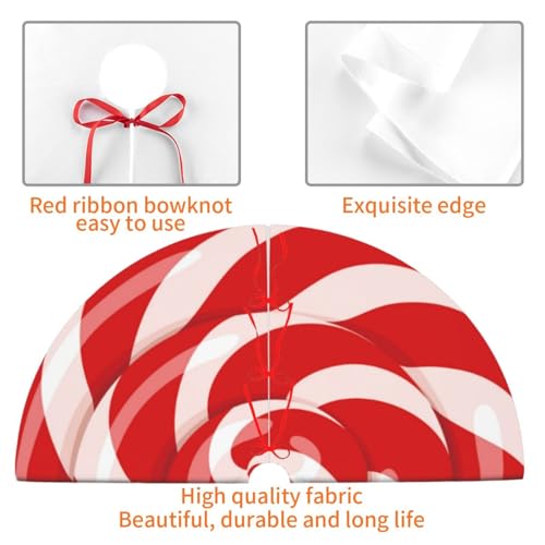 Christmas Tree Skirt 36 Inch Lollipop Candy Swirl Festive Decor - Red & White