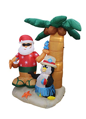 7 ft Inflatable Santa Claus & Penguin Holiday Yard Decor with Palm Tree
