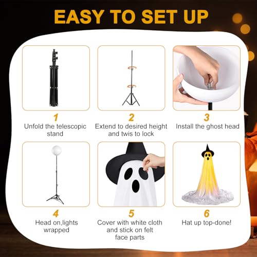 Light Up Ghost Decorations for Halloween Outdoor Indoor - 2 Pack with Witch Hats
