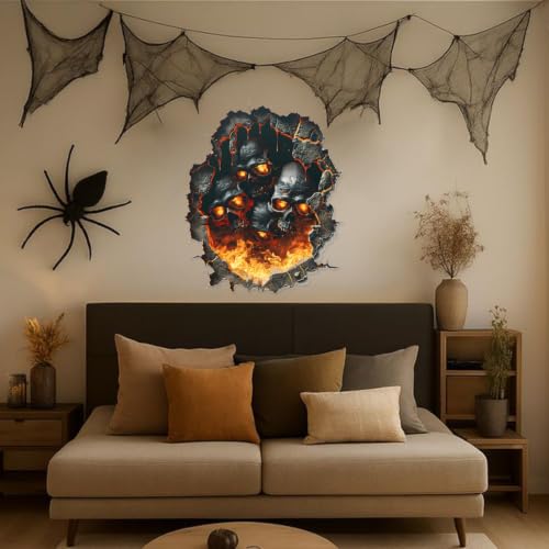 Halloween Skull Wall Decals Fiery Skeleton Sticker Haunted House Decor - Variation 68