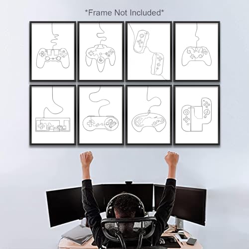 8 Pcs Gaming Wall Art Prints - Boys Room Decor Posters for Game Room & Office