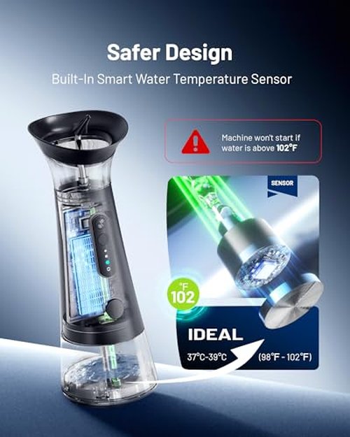Ear Wax Removal with One-Piece Waste Tank, FSA-HSA-Eligible, Water Powered Ear Cleaner, Electric Ear Cleaning Kit with Water Temperature Sensor, Ear Irrigation Flushing System, Black