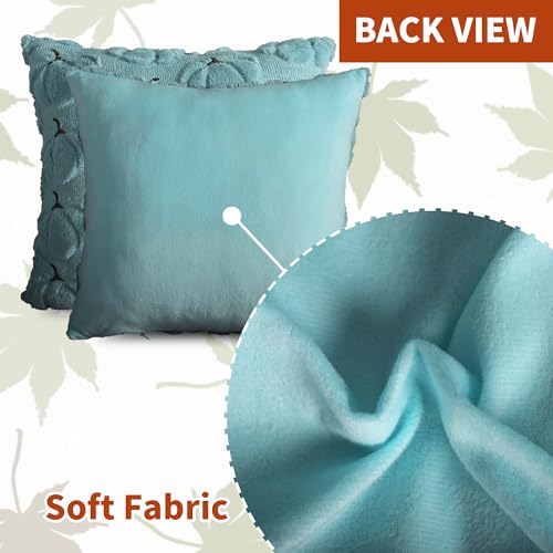 Light Blue Fall Pillow Covers 18x18 Set of 2 Decorative Pumpkin Accent