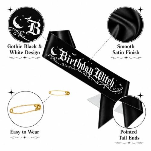 Halloween Witch Birthday Sash for Girls & Women - Black and White Variation