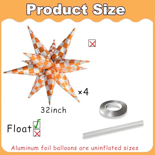 Gingham Orange Balloons Set with Disco & Party Decorations - Variation of Gingham Orange