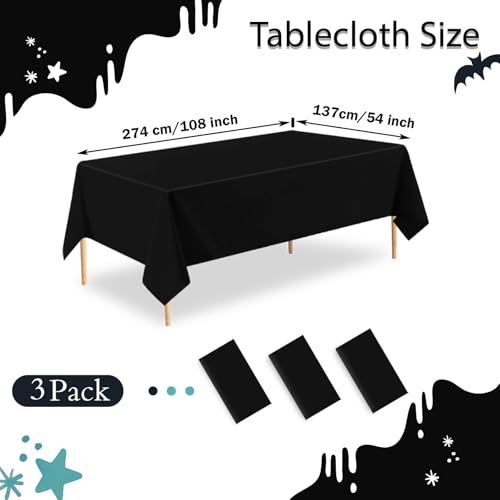 I01 Black Rectangle Disposable Tablecloths - 3 Pack, Waterproof 54x108 Inches