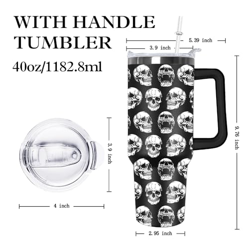 Black Skull Tumbler with Handle 40oz - Gothic Halloween Decor for Women