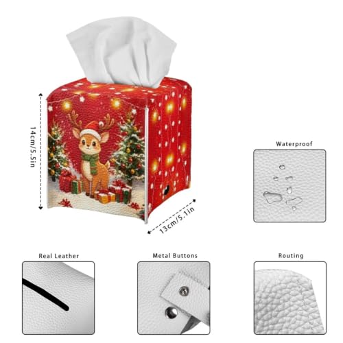 Christmas Reindeer Tissue Box Cover Square Red Home Decoration Accessory - 5x5