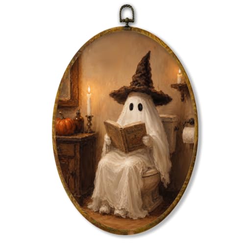 Halloween Witchy Ghost Wall Art Framed Oval Decor 8.6x11.4 Fall15