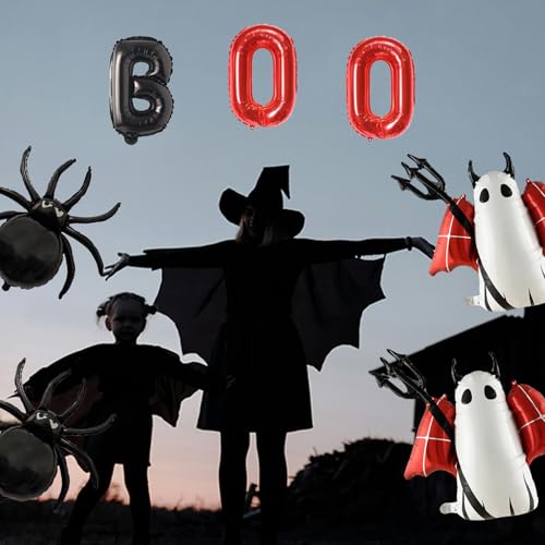 Halloween Foil Balloons Set - Ghost, Black Spider, Boo Decorations for Party