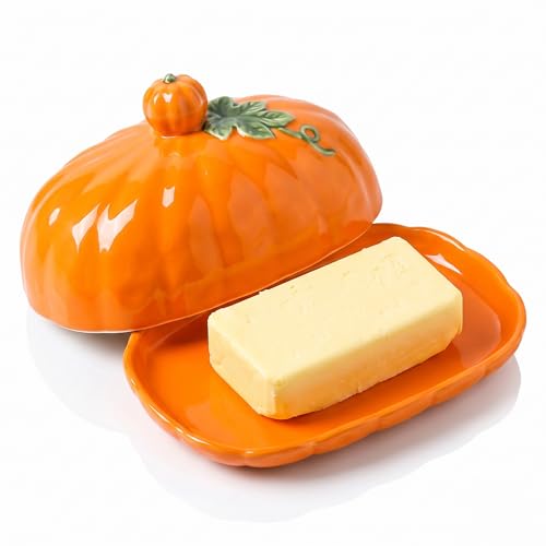 Pumpkin Butter Dish with Lid - Orange Pumpkin Shaped Multi-Purpose Kitchen Decor