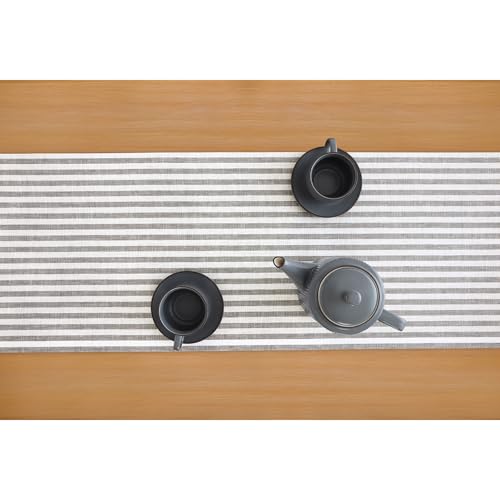 Pure Linen Table Runner 14x90 Inches - Grey & White Stripe, Handcrafted