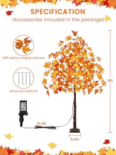 Maple Tree Lights 2-Pack 6FT Artificial Fall Trees Outdoor Indoor with 300 LED Warm White Lights - Realistic Decorative Trees