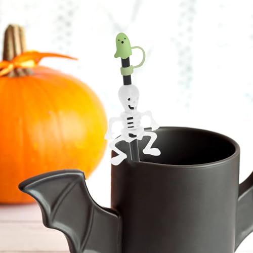 Luminous Halloween Ghost Straw Covers Set for 30 & 40 Oz Tumblers - Silicone Drink Topper