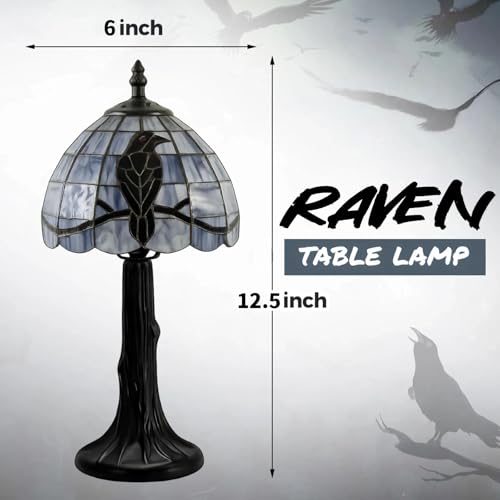 Vintage Stained Glass Raven Lamp - Handcrafted Gothic Table Light with 6Wx12.5H Variation