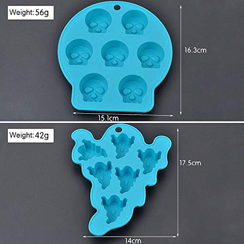 Halloween Silicone Molds 4-Pack Bat Skull Ghost Witch for Candy Cake Baking