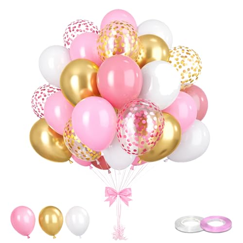 Pink White Birthday Party Balloons Set - 60 Count 12 Inch Latex Decor